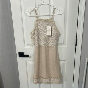Miss Me Beige and White Embroidered Dress